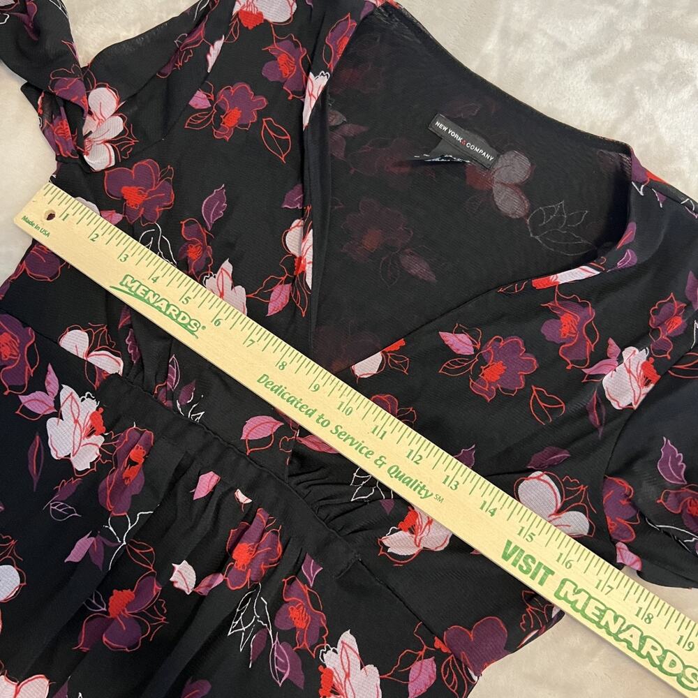 VTG New York & Co Top Womens‎ Medium Black Floral Mesh Babydoll Fairy Y2K Gothic - Picture 6 of 10